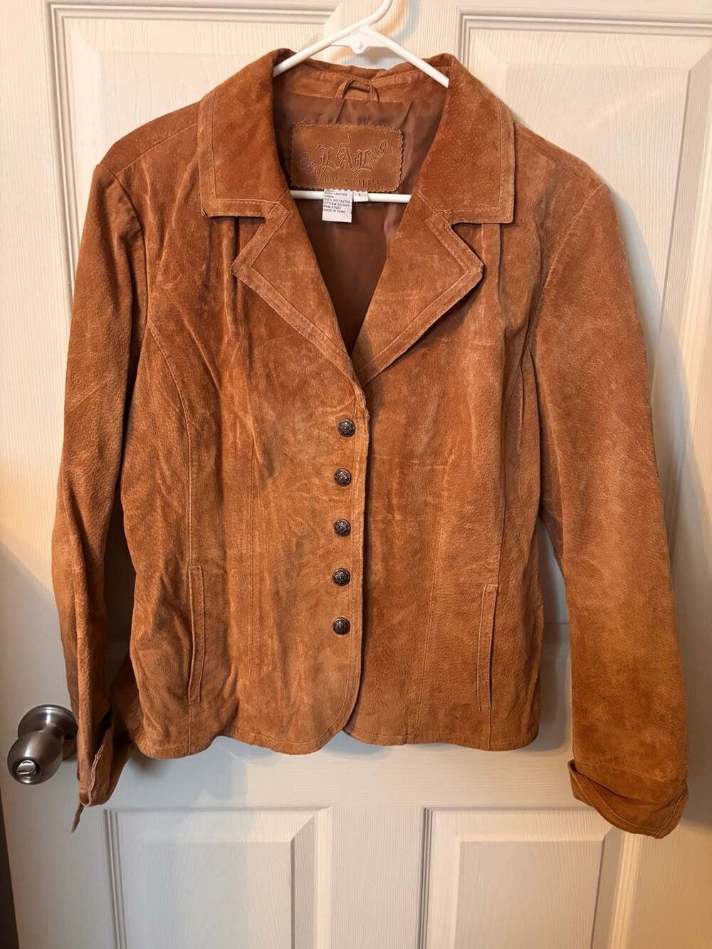 Live A Little Suede Leather Jacket Size L Brown